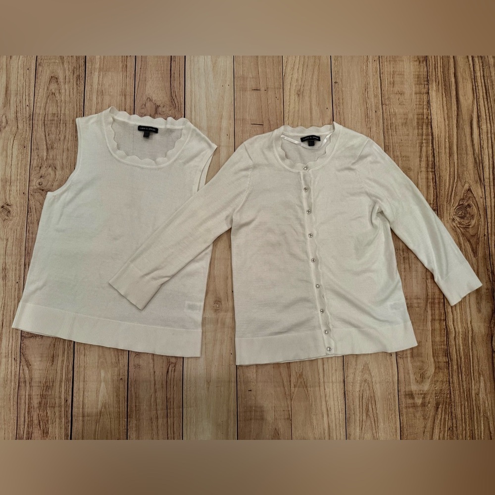 Cable & Gauge women white  Knit Top with cardigan/size M